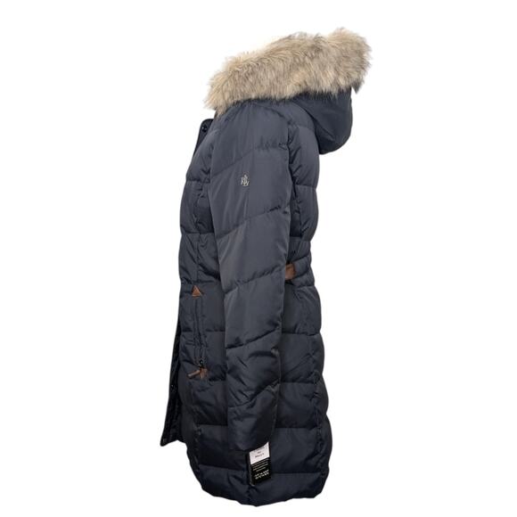 Lauren Ralph Lauren Dark Navy Long Puffer Coat Faux Fur Hood Women’s Medium NWT - Picture 3 of 10